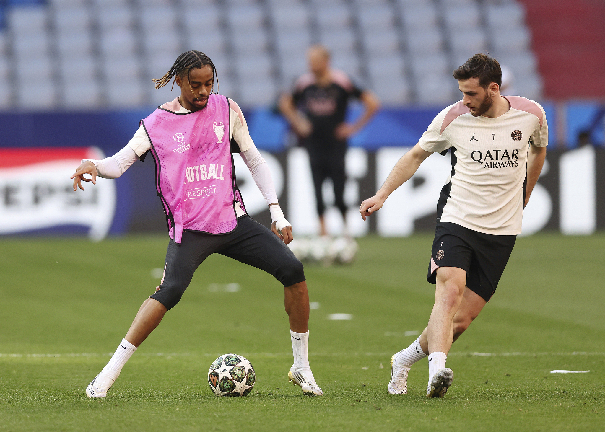 Les joueurs de Paris Saint-Germain (PSG) s'entraînent à la Munich Football Arena à Munich, Allemagne, 30 mai 2025. / VCG