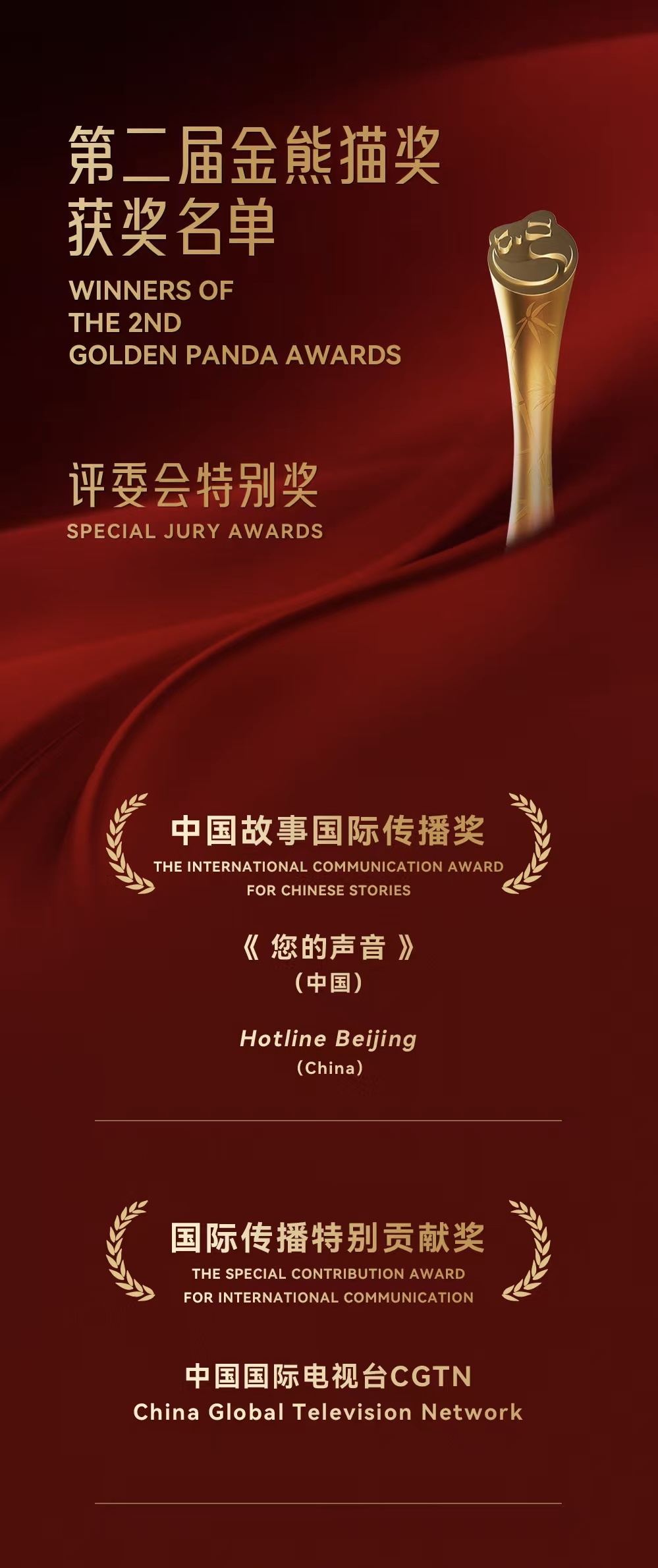 Les gagnants des prix spéciaux du jury aux Golden Panda Awards 2025. / Les 2e Golden Panda Awards