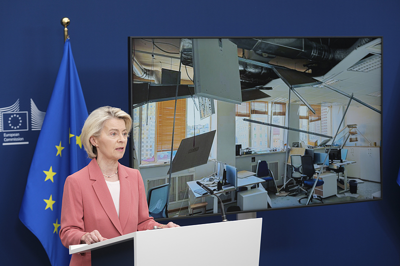 La présidente de la Commission européenne, Ursula von der Leyen, fait une déclaration au Berlaymont, le siège de la Commission européenne, sur la dernière attaque russe contre l'Ukraine à Bruxelles, Belgique, le 28 août 2025. /VCG