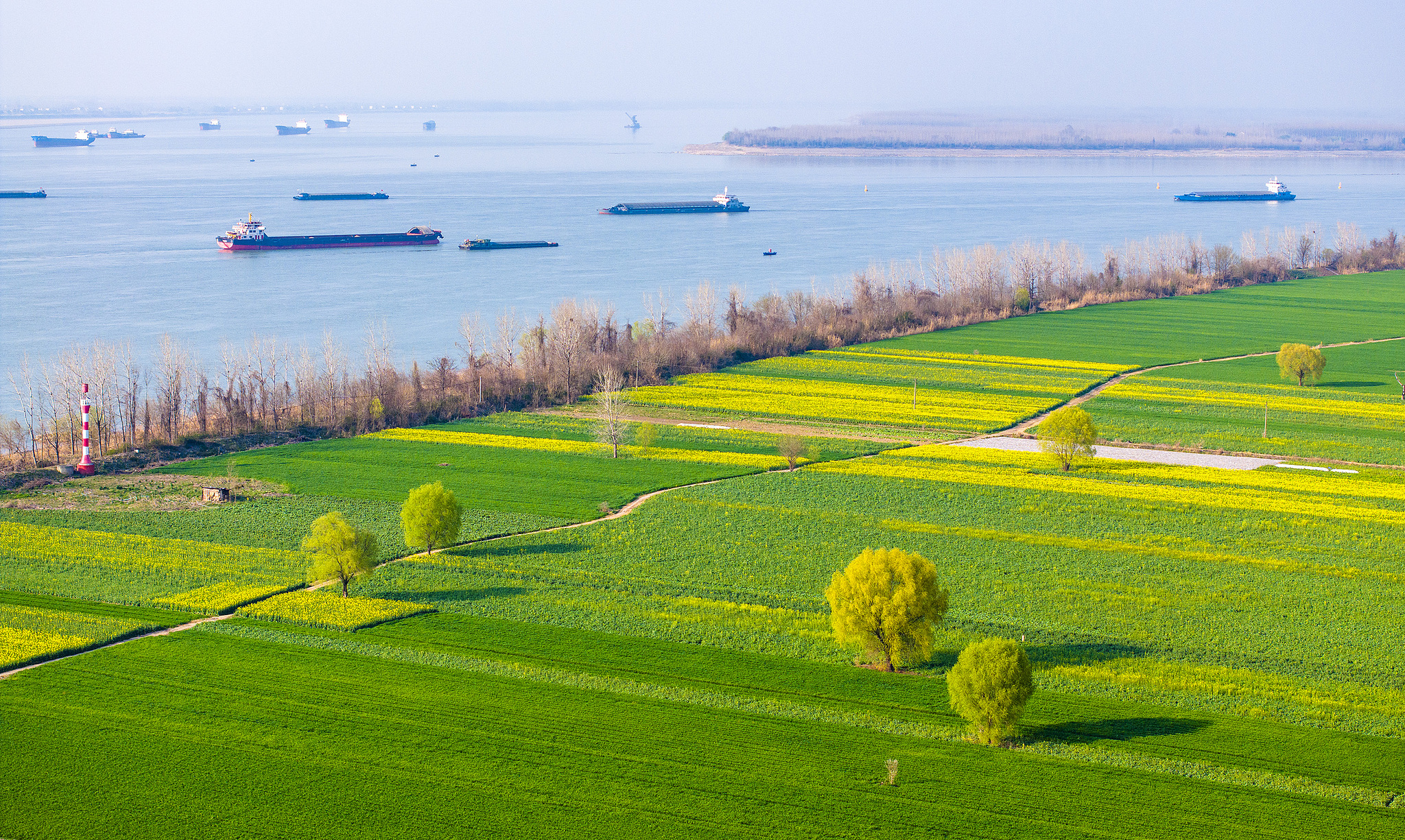 Barges sur le fleuve Yangtze, dans la ville de Wuhu, province de l'Anhui, est de la Chine, le 10 mars 2025. /VCG