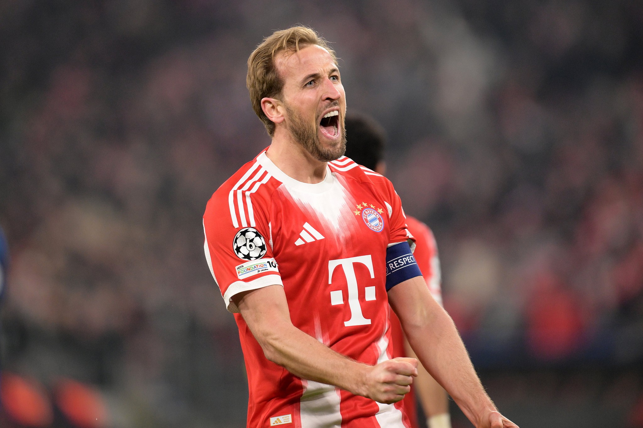 Harry Kane du Bayern Munich célèbre lors des huitièmes de finale de la Ligue des Champions, match retour entre le Bayern Munich et l'Atalanta à Munich, Allemagne, le 18 mars 2026. /VCG