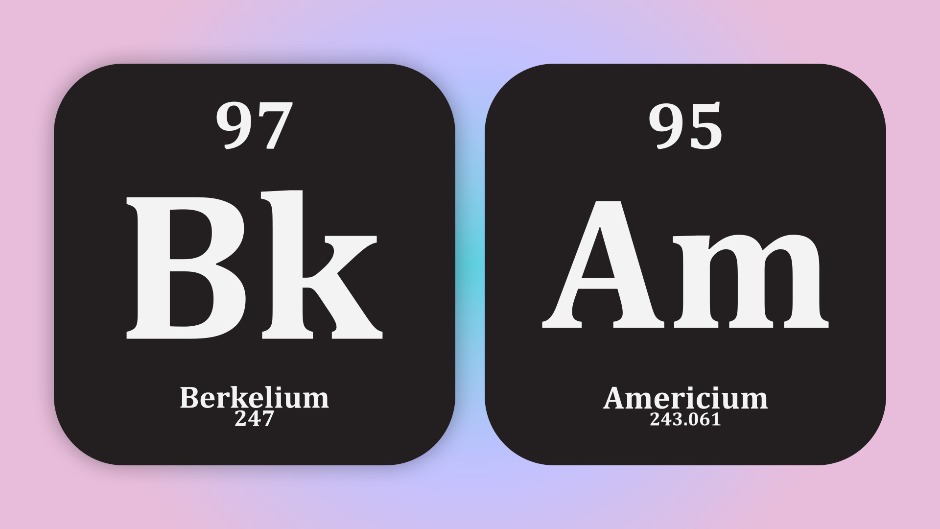 Un graphique montrant le Berkelium et l'Americium du tableau périodique. Des scientifiques chinois ont récemment synthétisé de tout nouveaux isotopes de ces deux éléments : le Berkelium-235 et l'Americium-231. Gong Zhe/CGTN