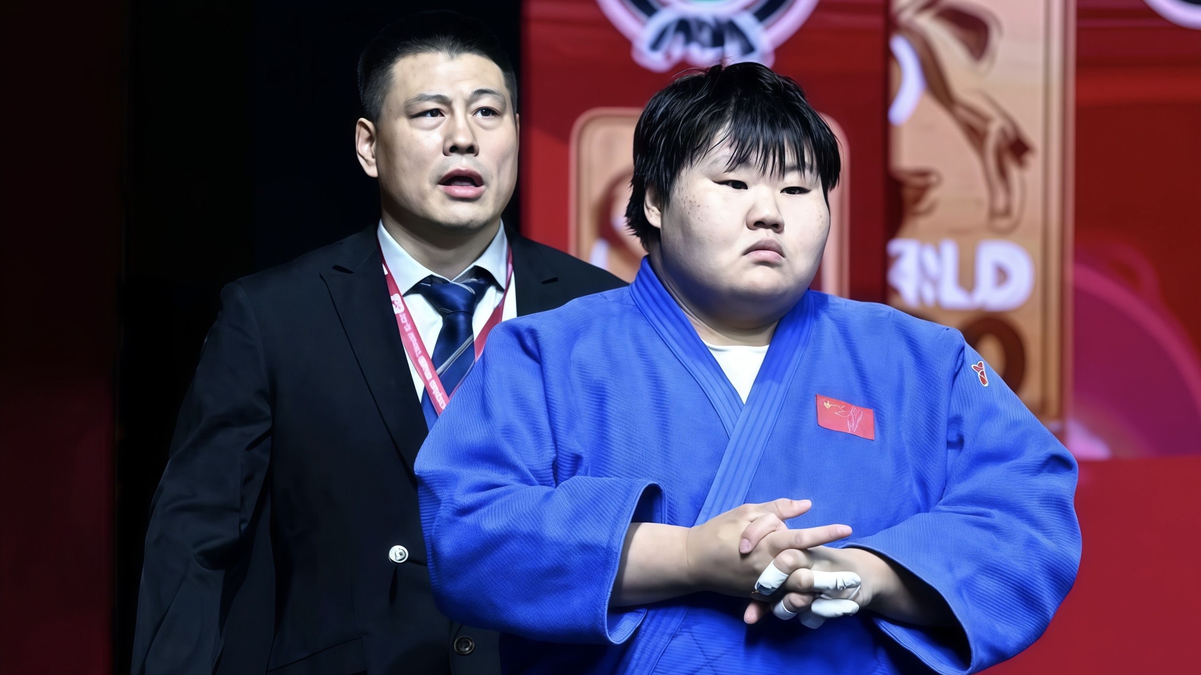 La Chinoise Niu Xinran se prépare à affronter la République de Corée Lee Hyeonji lors de la finale féminine des plus de 78 kg aux Championnats asiatiques de judo à Ordos, dans la région autonome de Mongolie intérieure, Chine, le 19 avril 2026. /Weibo