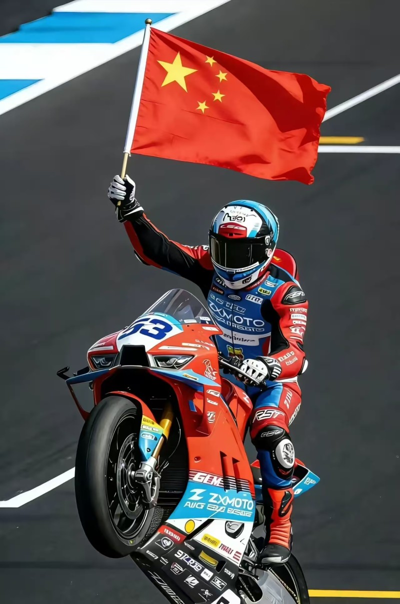 Le pilote français Valentin Debise, au volant de la 820RR-RS de ZXMOTO, remporte la manche WSBK Portugal et hisse le drapeau national chinois après la course du 28 mars 2026. /ZXMOTO