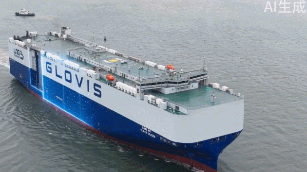 Une animation générée par l'IA montre le stockage des voitures du Glovis Leader, le premier transporteur de voitures au monde avec une capacité supérieure à 10 000 véhicules. /Groupe de médias chinois