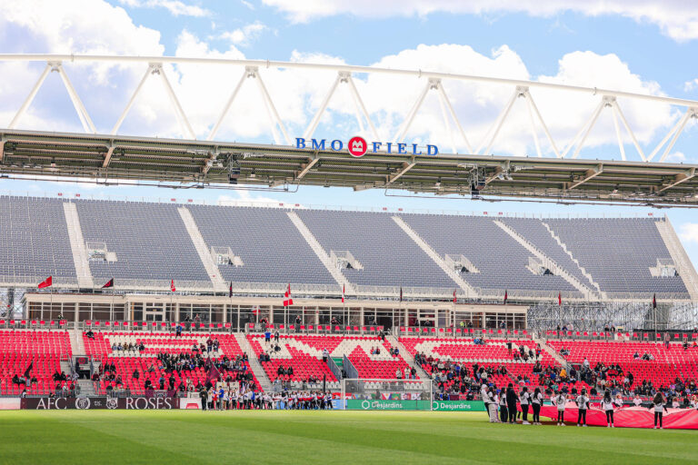 Une vue générale du BMO Field (qui sera connu sous le nom de Stade de Toronto lors de la Coupe du Monde de la FIFA 2026) avant un match de la Super League du Nord entre l'AFC Toronto et le Montreal Roses FC à Toronto, Ontario, Canada, le 10 mai 2026. /VCG