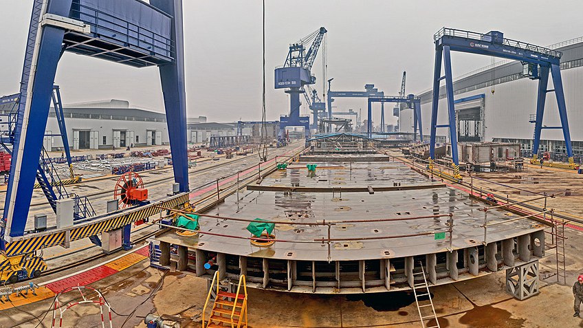 Dans une zone industrielle de construction navale verte et intelligente de la ville de Yichang, dans la province du Hubei (centre de la Chine), le 4 janvier 2026. /VCG