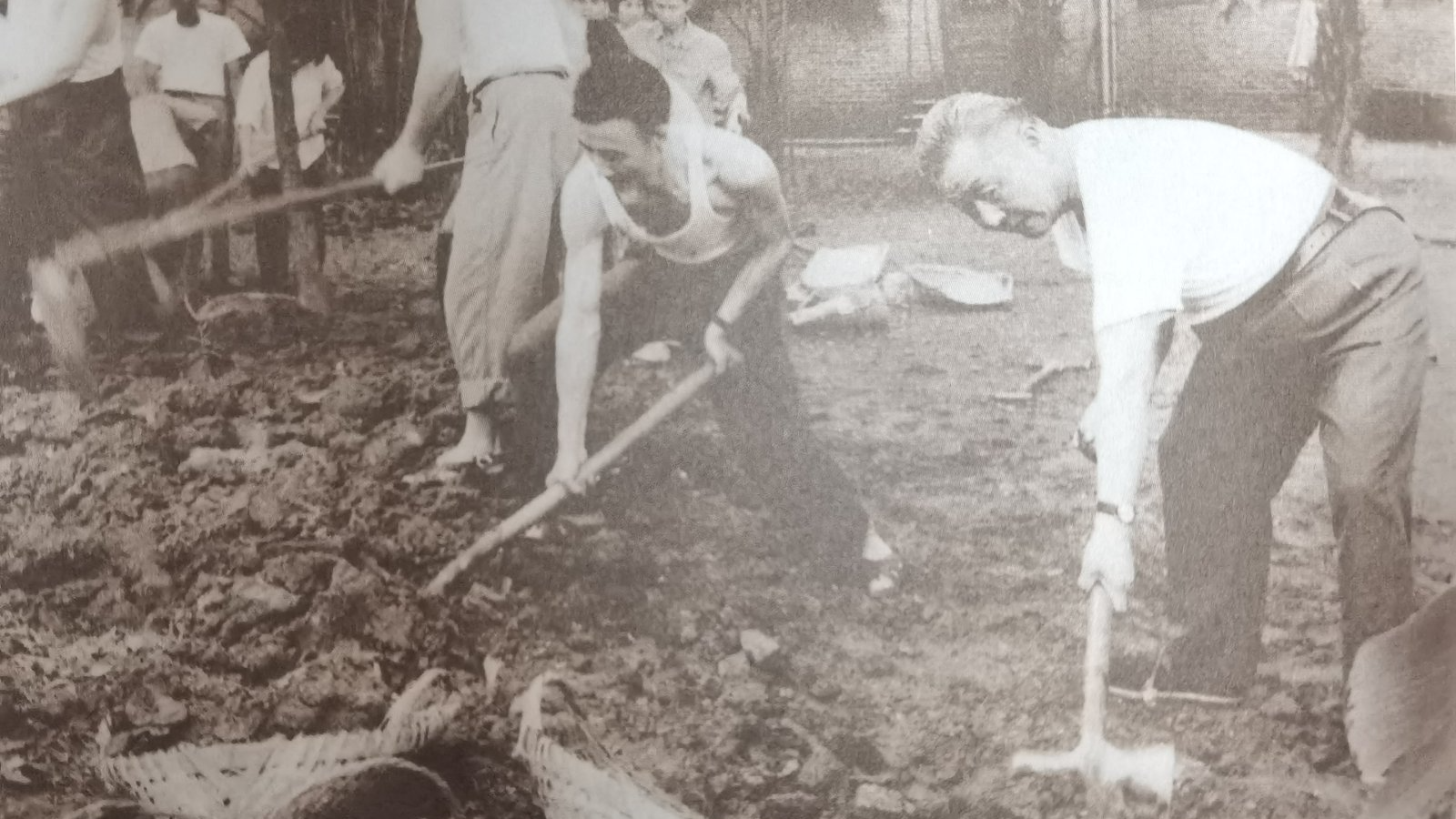 Xi Zhongxun (1er à droite) participe à une activité de travail bénévole dans la ville de Guangzhou, dans la province du Guangdong (sud de la Chine), au printemps 1980. /CMG