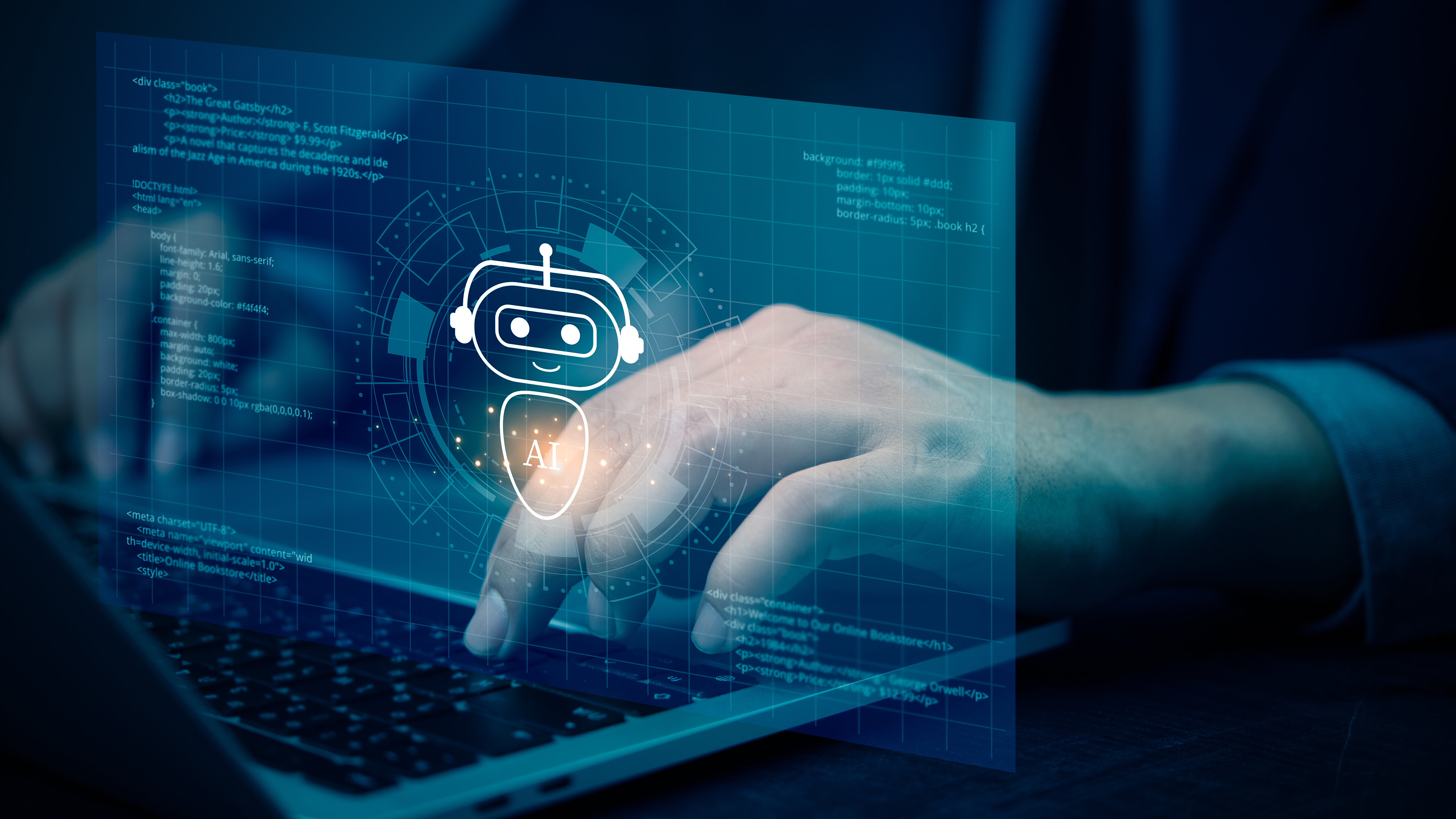 Une illustration montre la technologie de l’intelligence artificielle et le code informatique affichés sur l’écran d’un ordinateur portable. /VCG