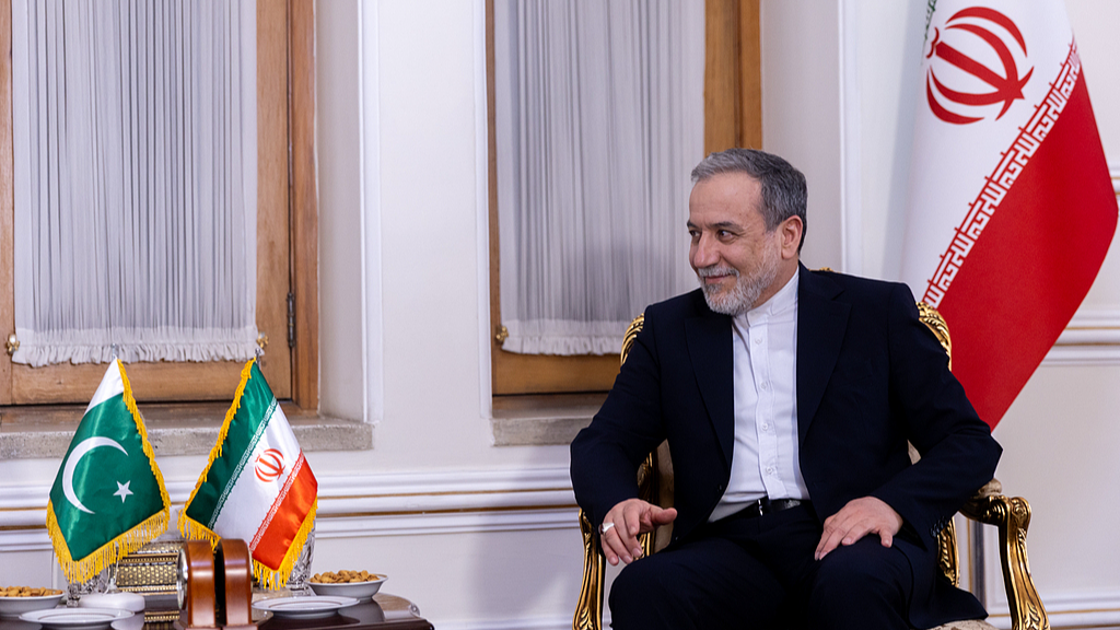 Le ministre iranien des Affaires étrangères Seyed Abbas Araghchi est vu lors d'une réunion avec le ministre pakistanais de l'Intérieur Mohsin Naqvi (non visible) à Téhéran, Iran, le 7 juin 2026. /VCG
