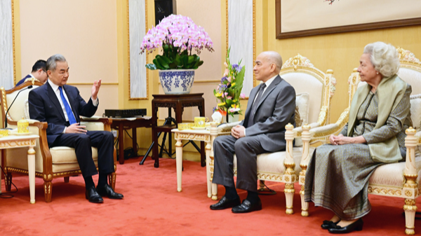 Le ministre chinois des Affaires étrangères Wang Yi rencontre le roi cambodgien Norodom Sihamoni et la reine mère Norodom Monineath Sihanouk à Pékin, capitale chinoise, le 17 juin 2026. /Ministère chinois des Affaires étrangères