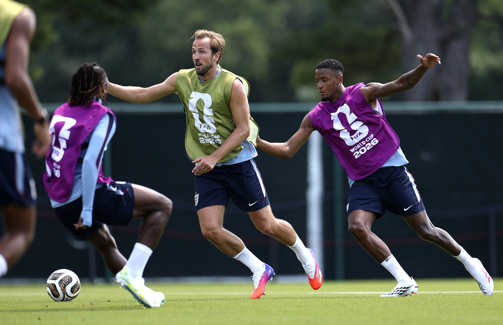 Les joueurs anglais s'entraînent avant la demi-finale contre l'Argentine lors de la Coupe du Monde de la FIFA 2026 à Kansas City, Missouri, le 14 juillet 2026. /VCG