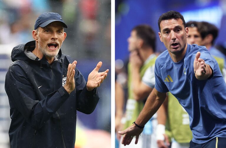 Thomas Tuchel (L), directeur de l'Angleterre, et Lionel Scaloni, entraîneur de l'Argentine. /VCG