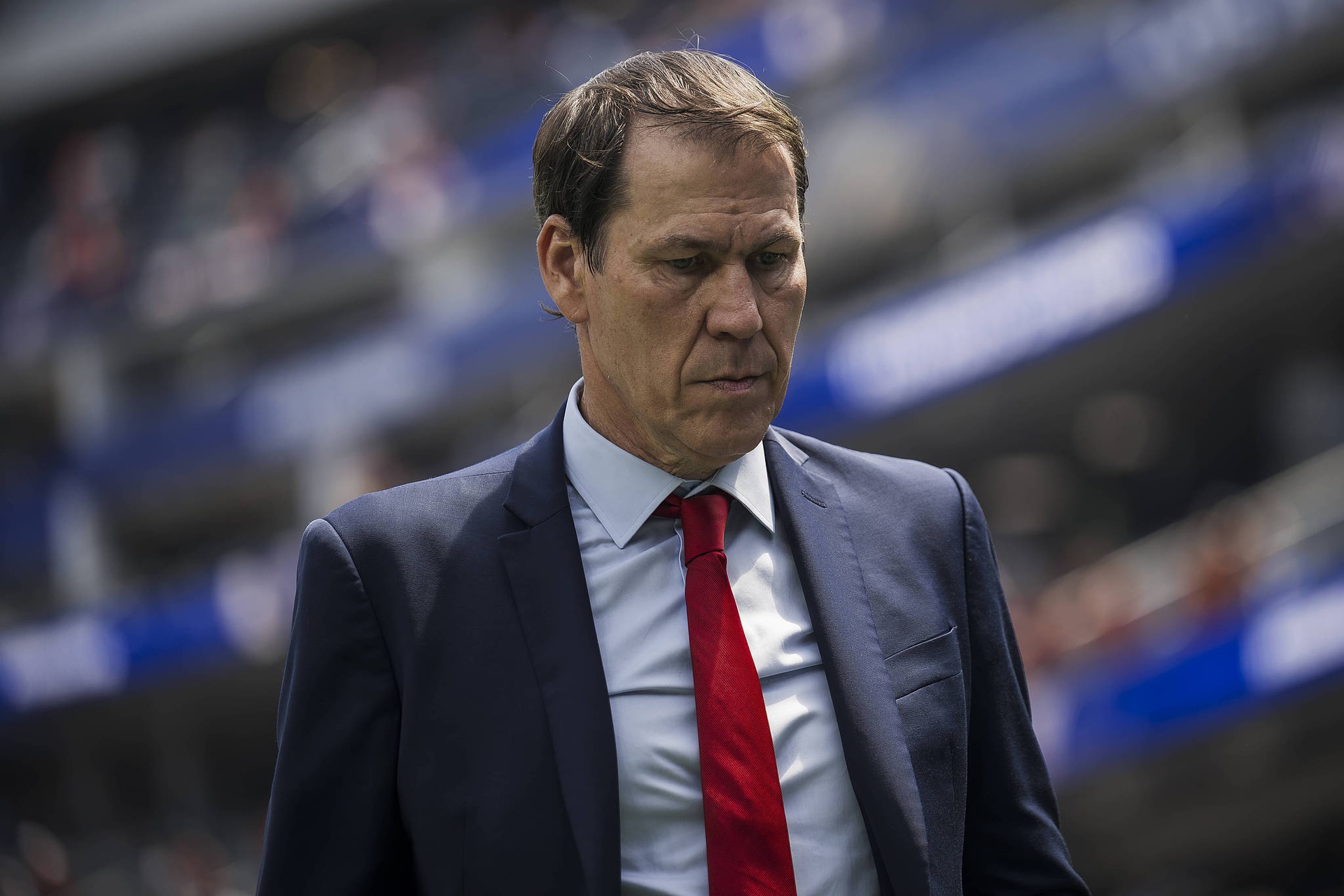 L'entraîneur Rudi Garcia réagit après la défaite de la Belgique contre l'Espagne en quarts de finale de la Coupe du Monde de la FIFA 2026 à Inglewood, Californie, États-Unis, le 10 juillet 2026. /VCG