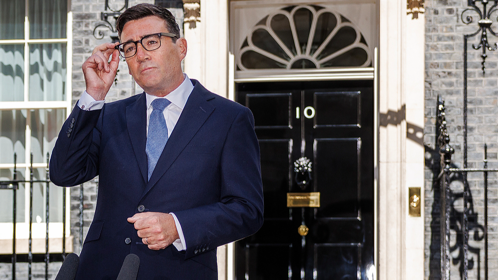 Andy Burnham prononce son discours inaugural en tant que nouveau Premier ministre du Royaume-Uni le 20 juillet 2026 à Londres, en Angleterre. /VCG