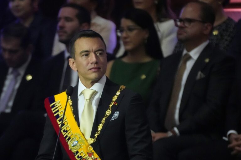 Le président équatorien Daniel Noboa prononce son discours sur l'état de la nation à l'Assemblée nationale à Quito, en Équateur, le 24 mai 2026. /VCG