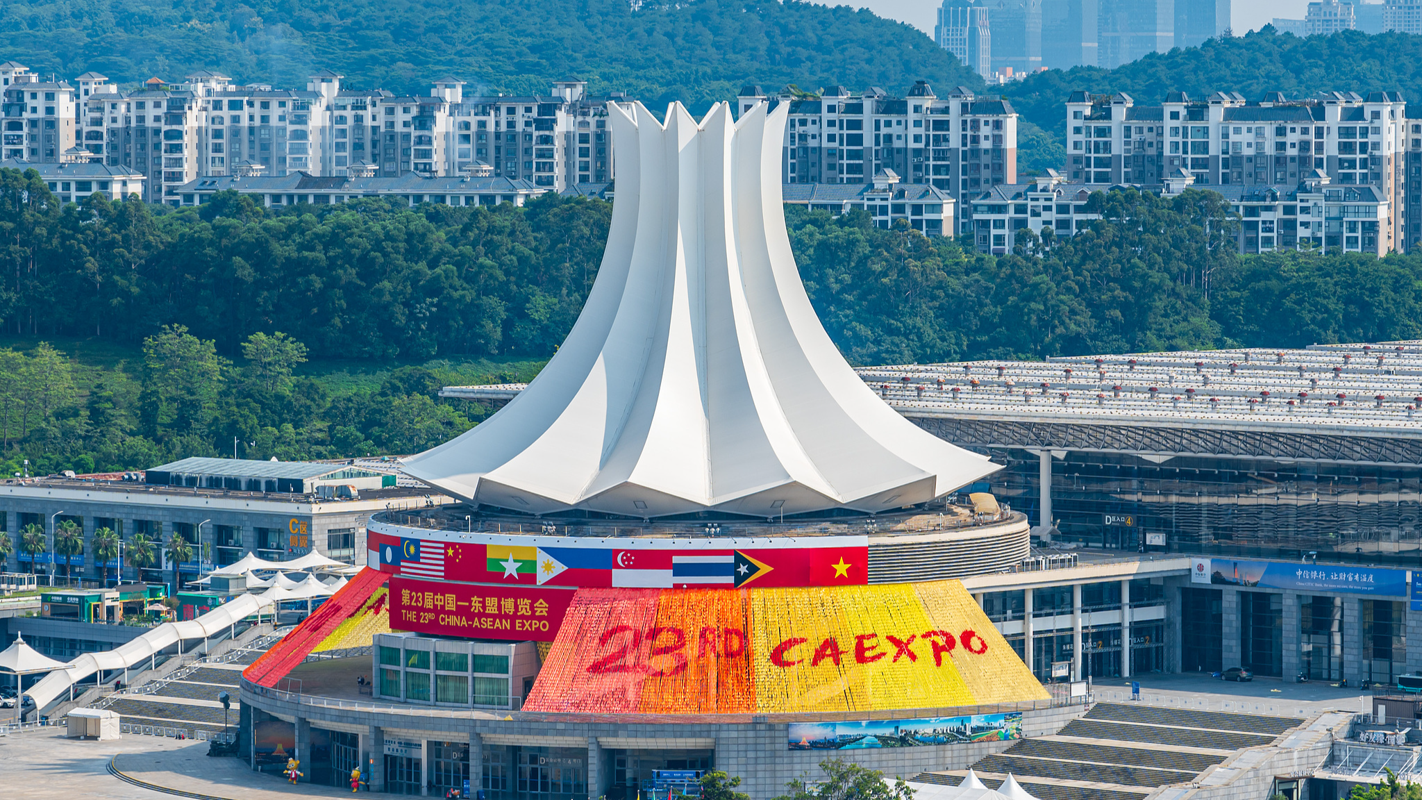 Centre international de congrès et d'expositions de Nanning, lieu de la 23e exposition Chine-ASEAN, à Nanning, dans la région autonome Zhuang du Guangxi (sud de la Chine), le 8 septembre 2026. /VCG