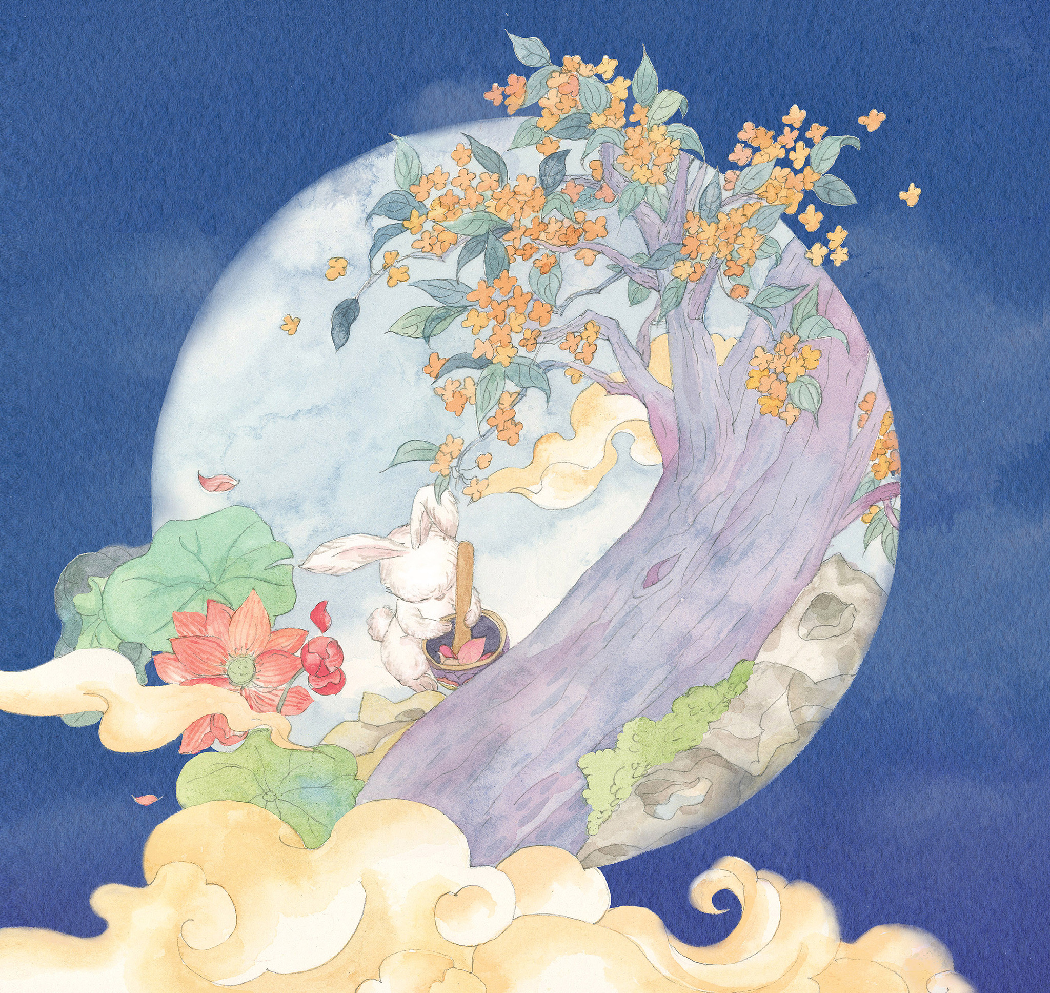 Une illustration du Lapin de Jade sur la lune, préparant l'élixir d'immortalité pour les dieux et Chang'e. /VCG
