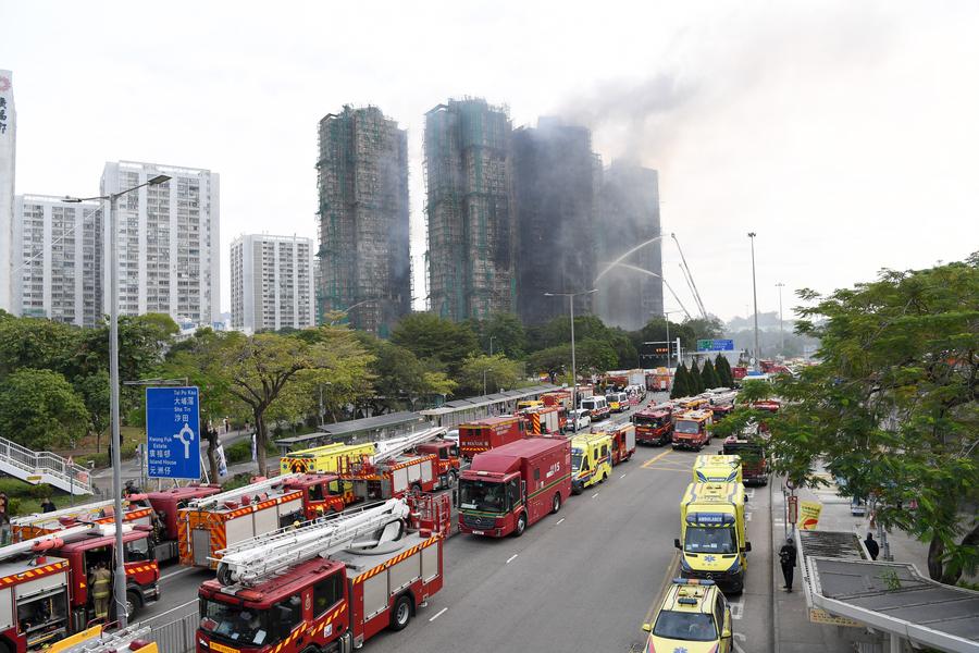 Le site de sauvetage du tribunal de Wang Fuk, un quartier résidentiel de Hong Kong, Chine, le 27 novembre 2025. /Xinhua